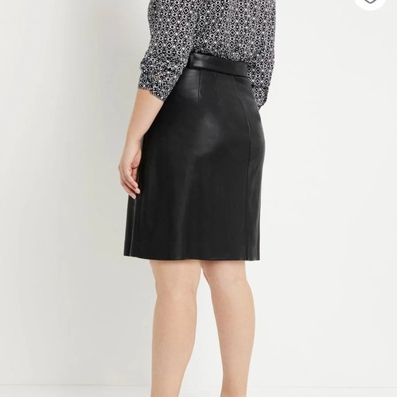 NWT Eloquii Faux Leather A Line Moto Skirt Faux Button Down Tie Belt 14 Black - Picture 3 of 12